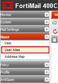 Fortimail user pane select user alias.png