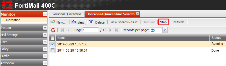 Fortimail stop a search.png